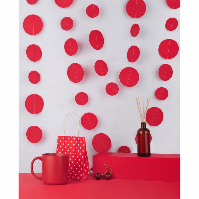 Weven Red Paper Garland Circle Dot Party Banner Wall Streamers Backdrop Ceiling Hanging Decorations, 20 Feet in Total - Image 5